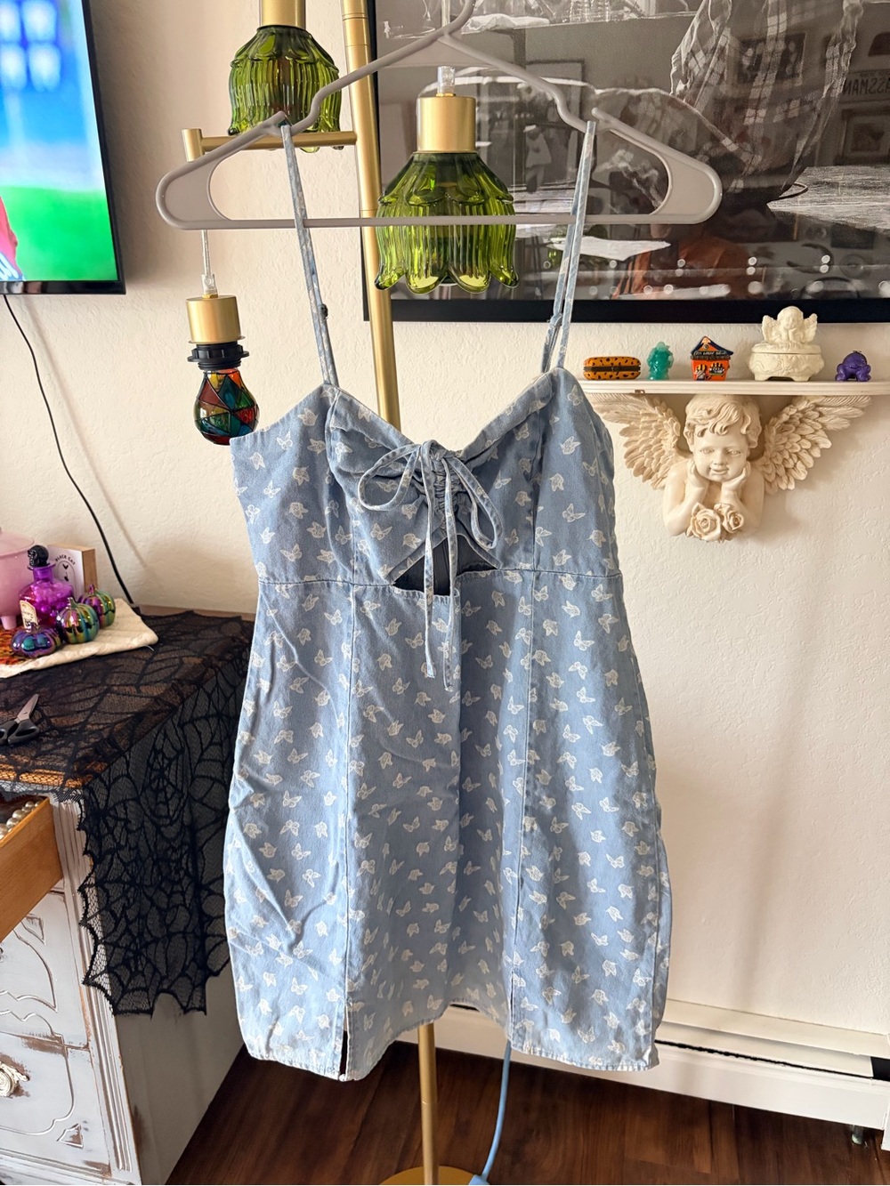 Aeropostale Fairycore Whimsical Butterfly Denim Dress size medium